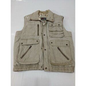 Vintage Incrowd Men's Utility Vest Pockets Zipper Snap Closures Print Lining